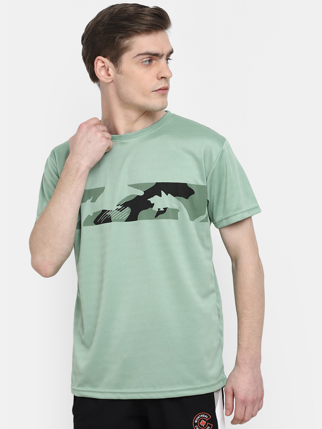 

V-Mart Camo Printed Round Neck Cotton Sports T-shirt, Green