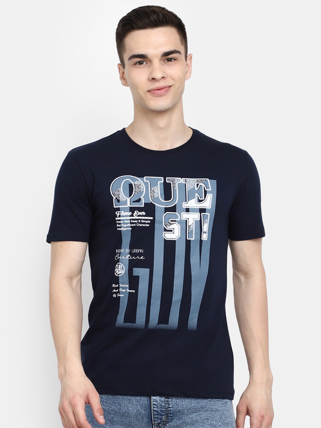 

V-Mart Typography Printed Slim Fit T-shirt, Navy blue