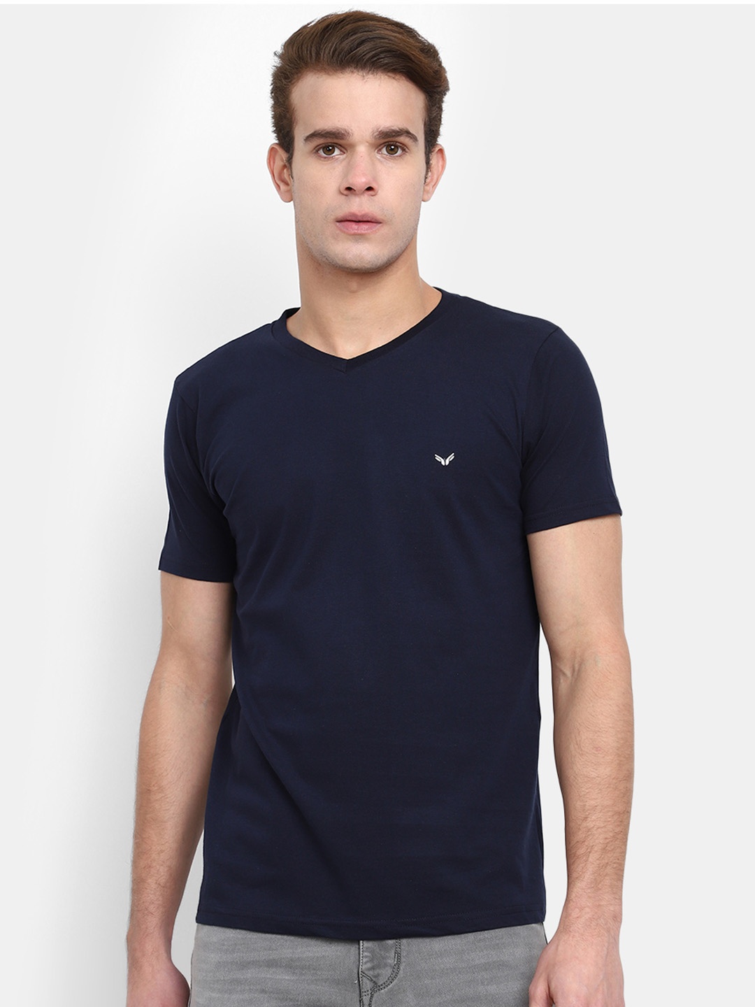 

V-Mart V-Neck Short Sleeves Slim Fit Cotton T-shirt, Navy blue