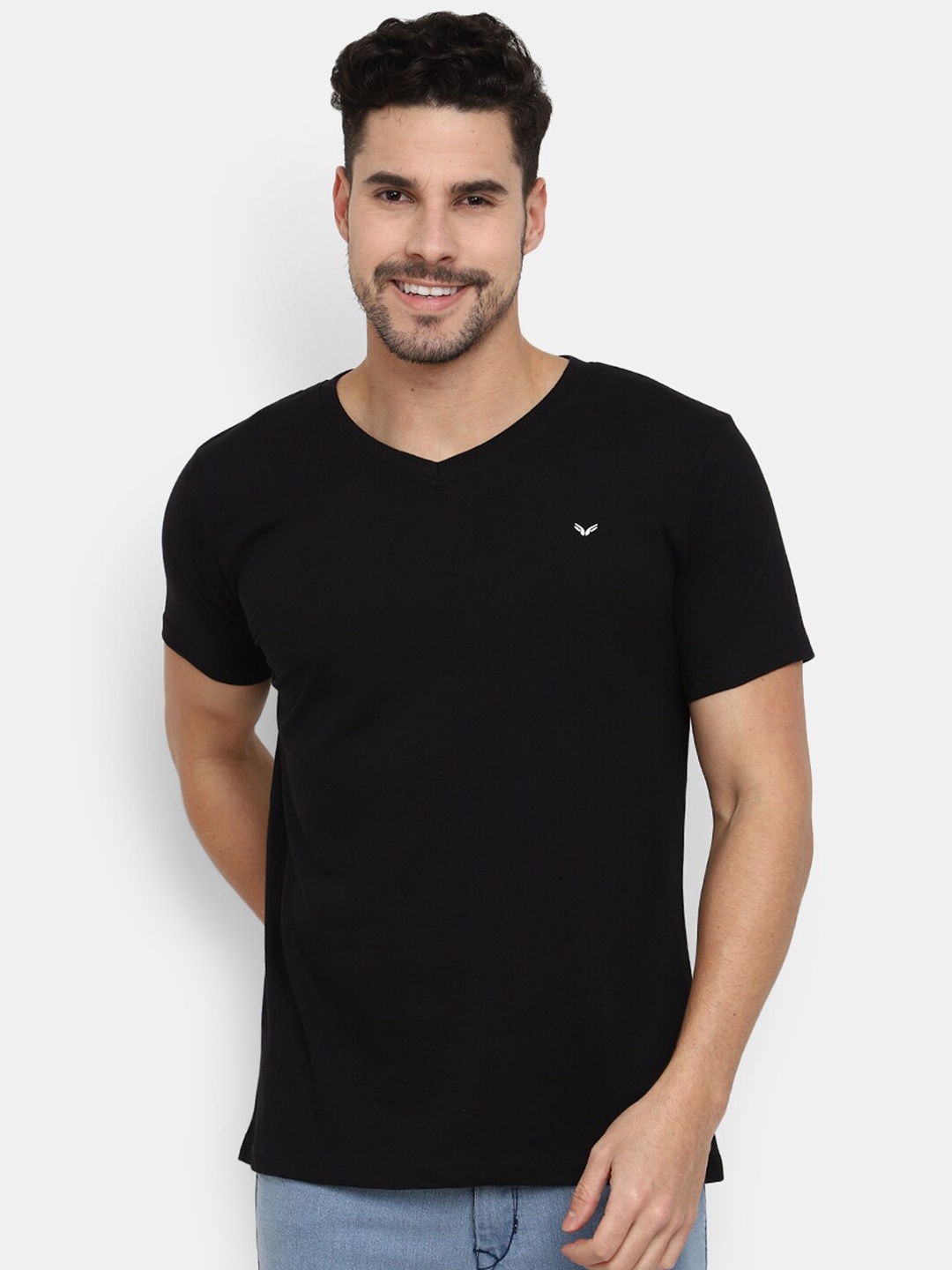 

V-Mart V-Neck Cotton Slim Fit T-shirt, Black