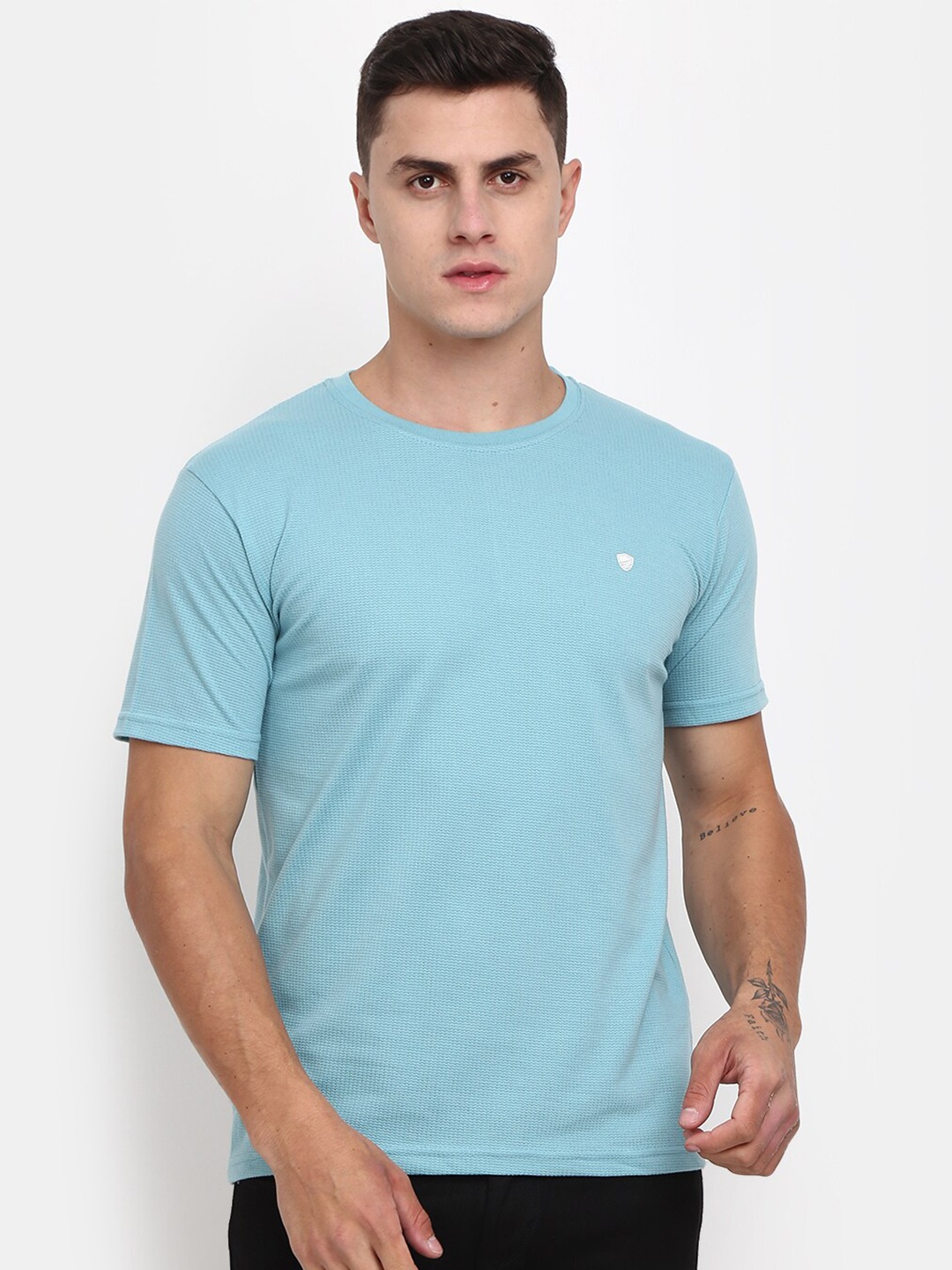 

V-Mart Round Neck Short Sleeves Slim Fit Cotton T-shirt, Blue