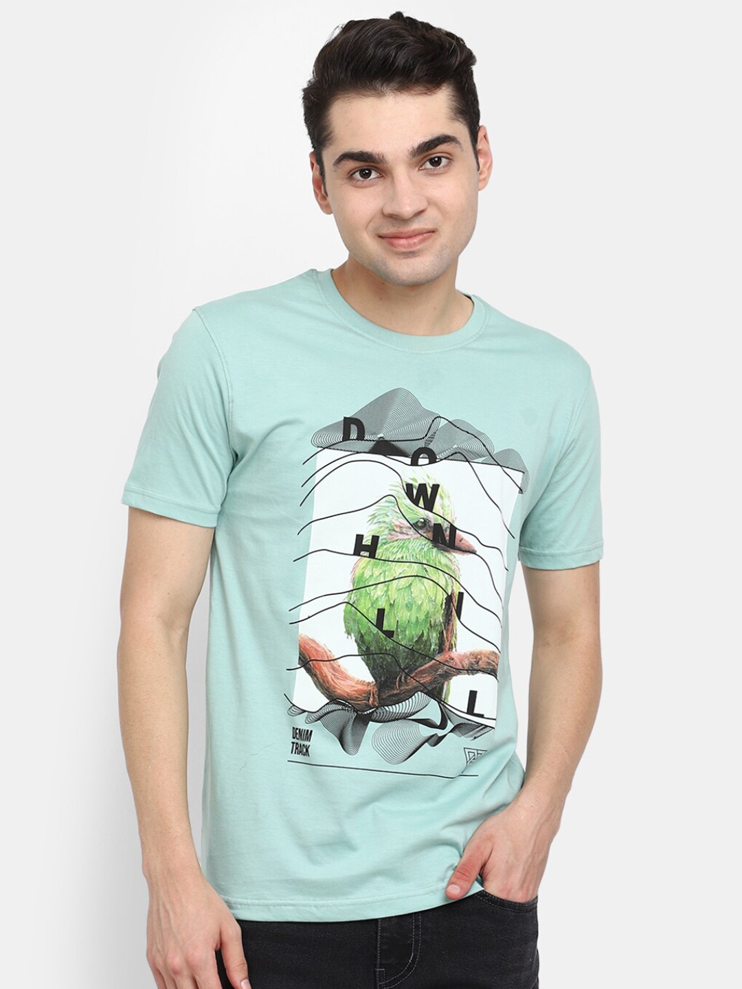 

V-Mart Graphic Printed Round Neck Slim Fit Cotton T-shirt, Sea green
