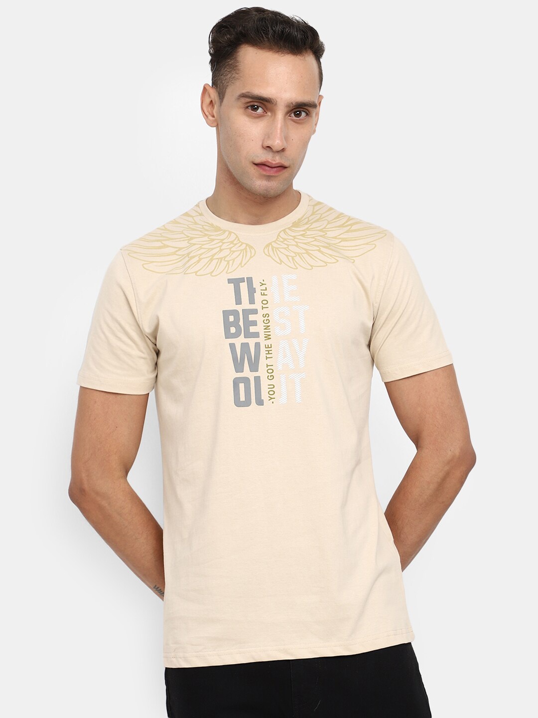 

V-Mart Typography Printed Slim Fit T-shirt, Brown