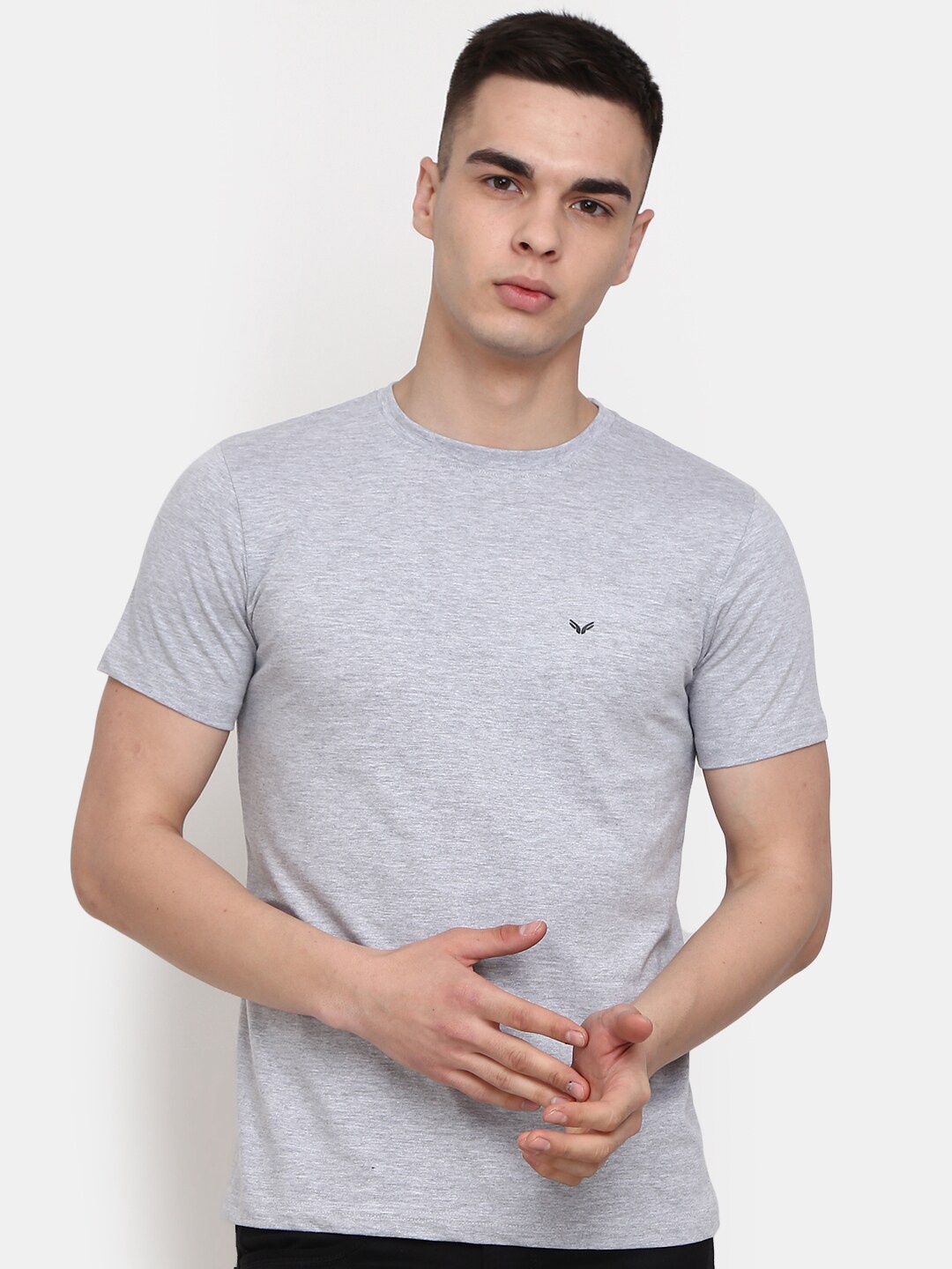 

V-Mart Round Neck Cotton Slim Fit T-shirt, Grey melange