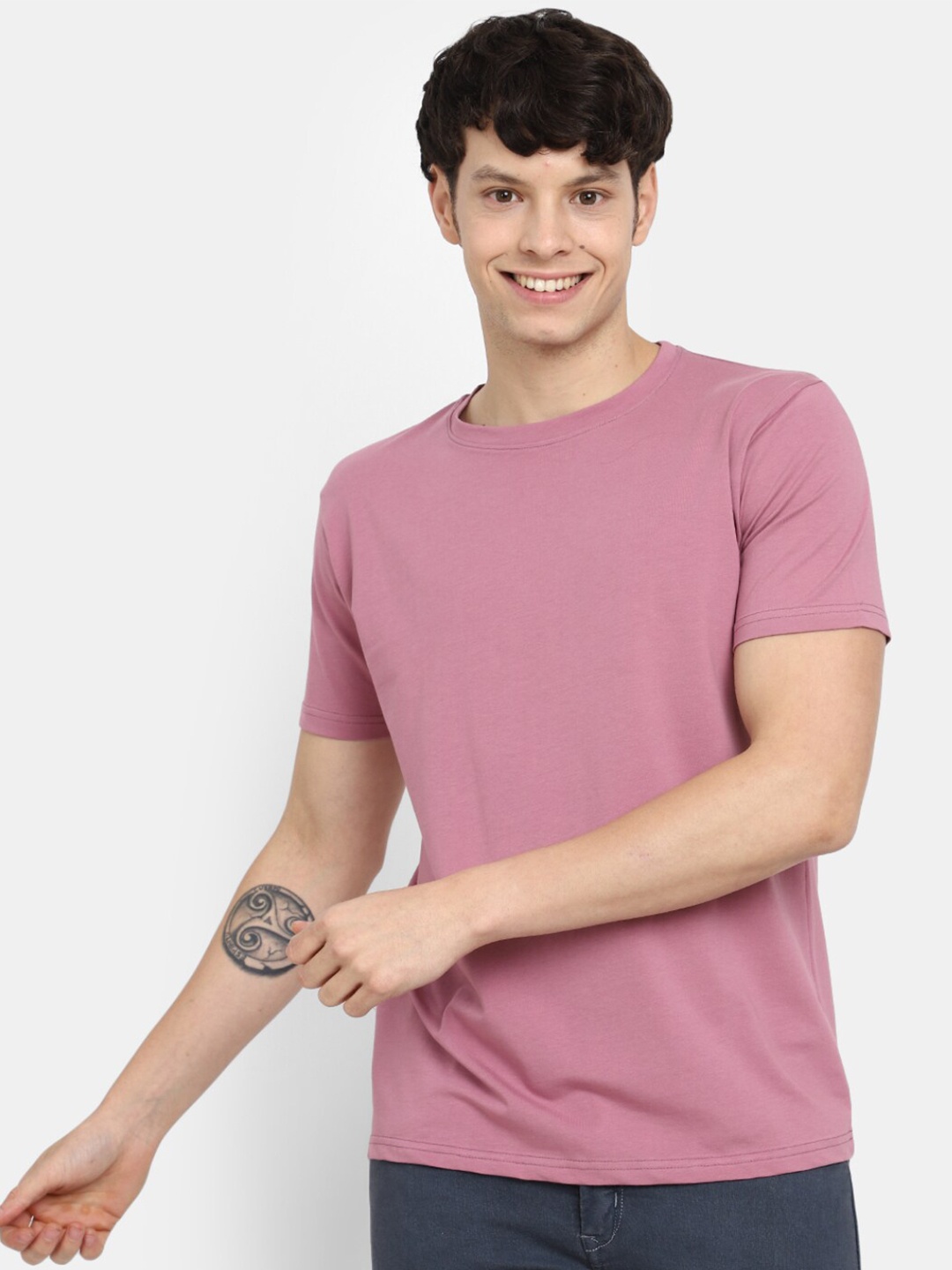

V-Mart Round Neck Short Sleeves Slim Fit Cotton T-shirt, Pink