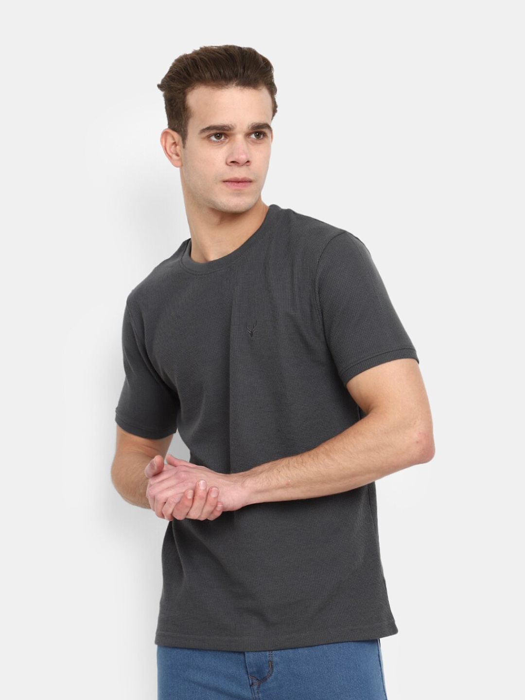 

V-Mart Round Neck Short Sleeves Slim Fit Cotton T-shirt, Grey