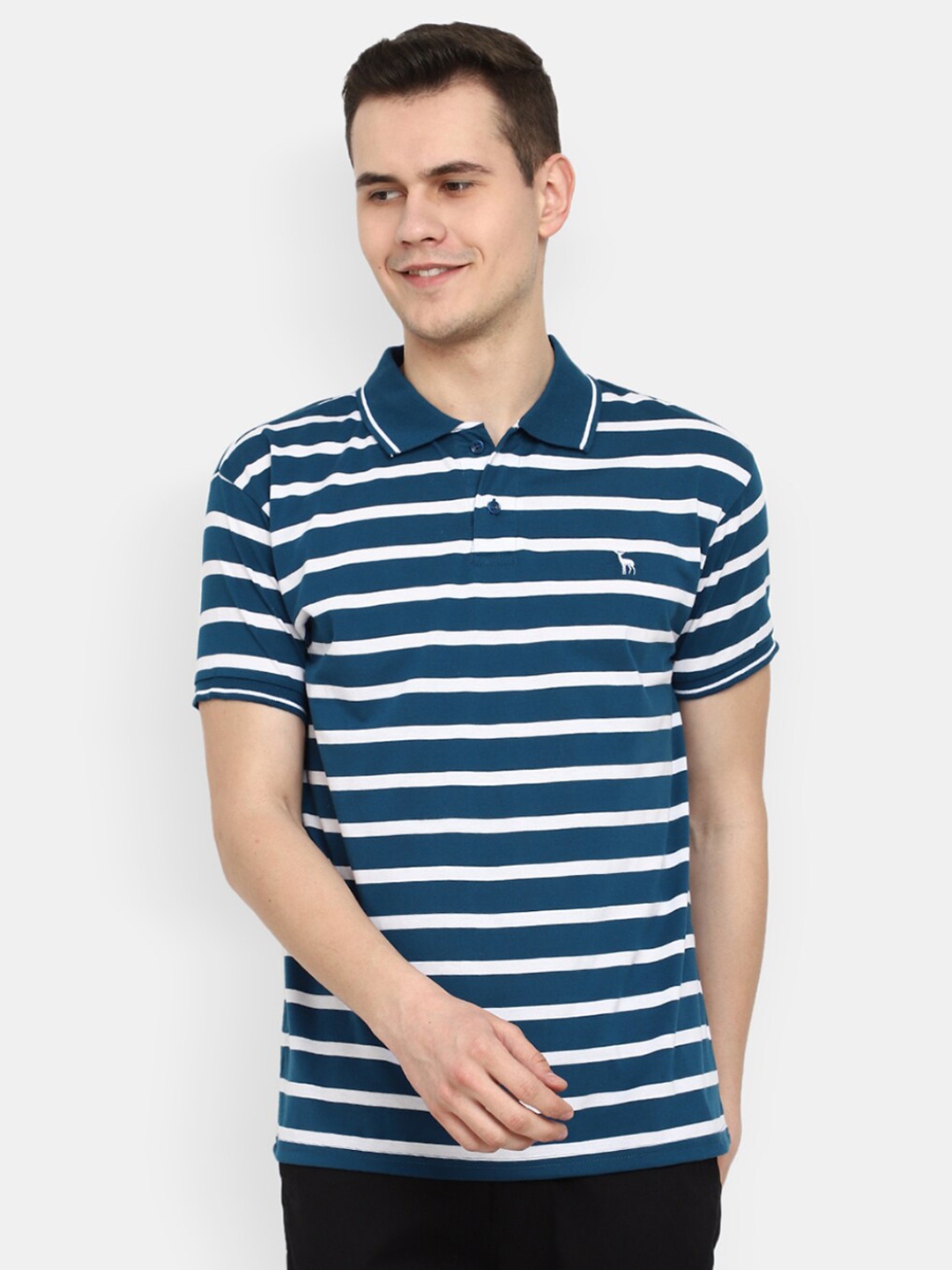 

V-Mart Striped Polo Collar Cotton T-shirt, Teal