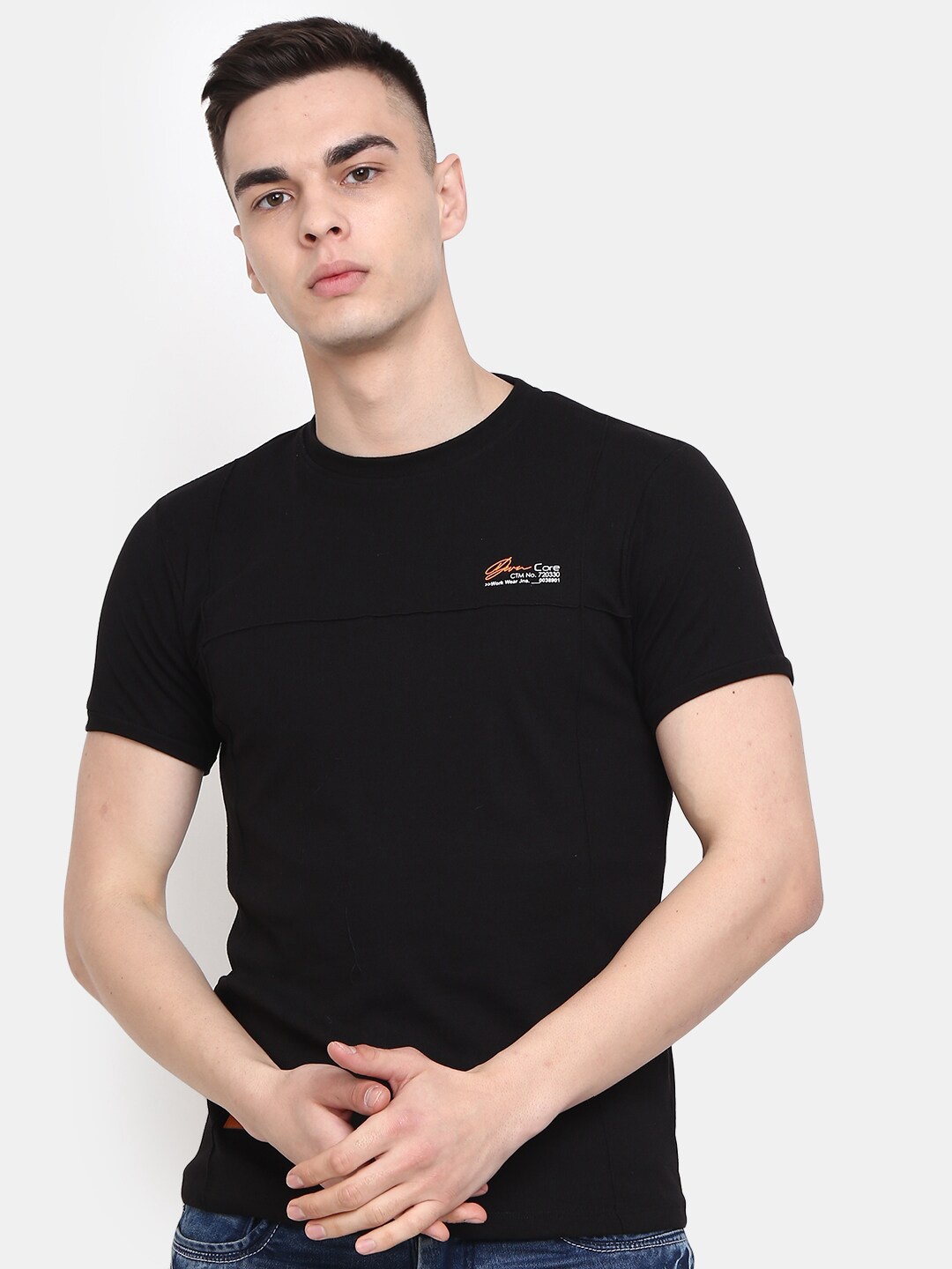

V-Mart Round Neck Short Sleeves Slim Fit Cotton T-shirt, Black