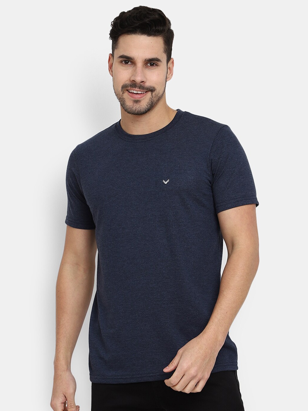 

V-Mart Round Neck Short Sleeves Slim Fit Cotton T-shirt, Navy blue