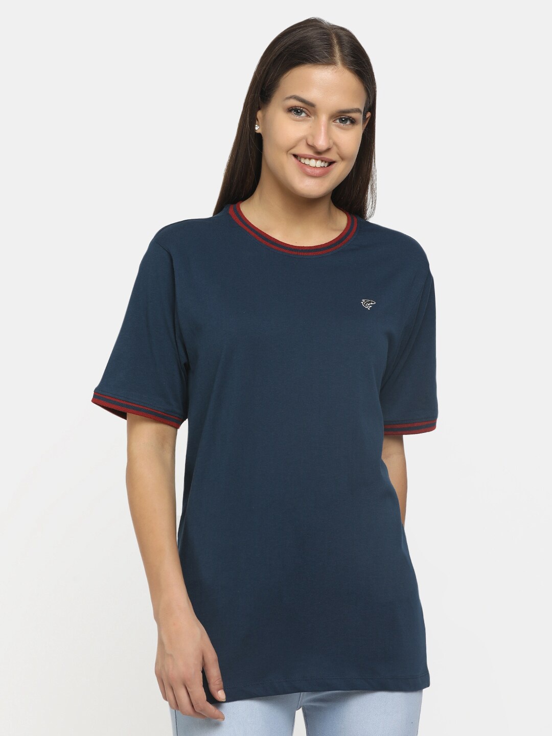 

V-Mart Round Neck Short Sleeves Cotton T-shirt, Navy blue