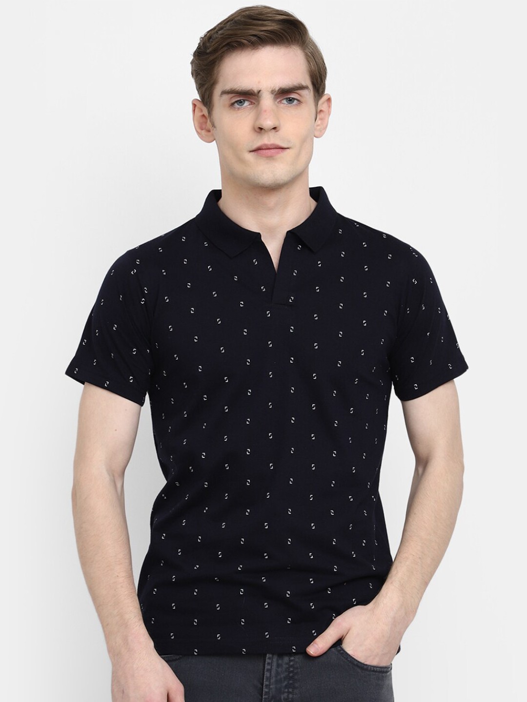 

V-Mart Conversational Printed Polo Collar Cotton Slim Fit T-Shirt, Black