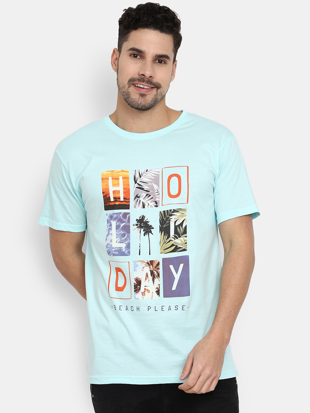 

V-Mart Typography Printed Cotton Slim Fit T-Shirt, Blue