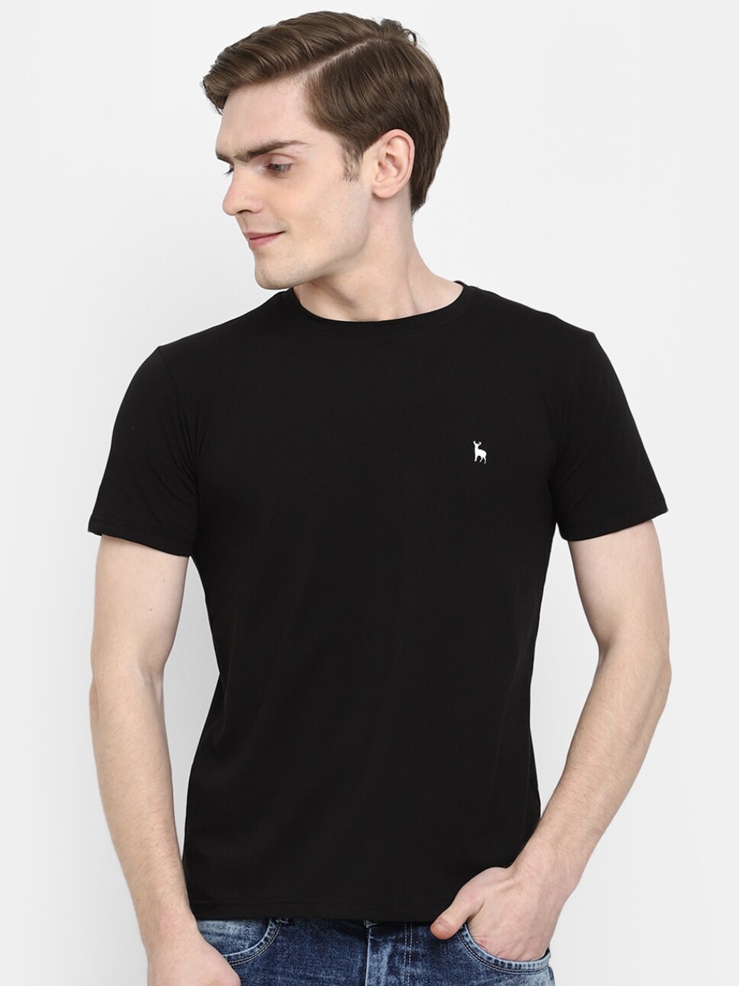 

V-Mart Round Neck Short Sleeves Slim Fit Cotton T-Shirt, Black