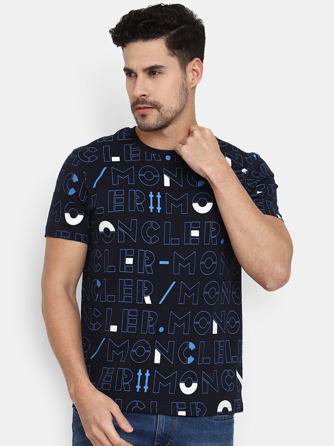 

V-Mart Typography Printed Round Neck Short Sleeves Slim Fit Cotton T-shirt, Black