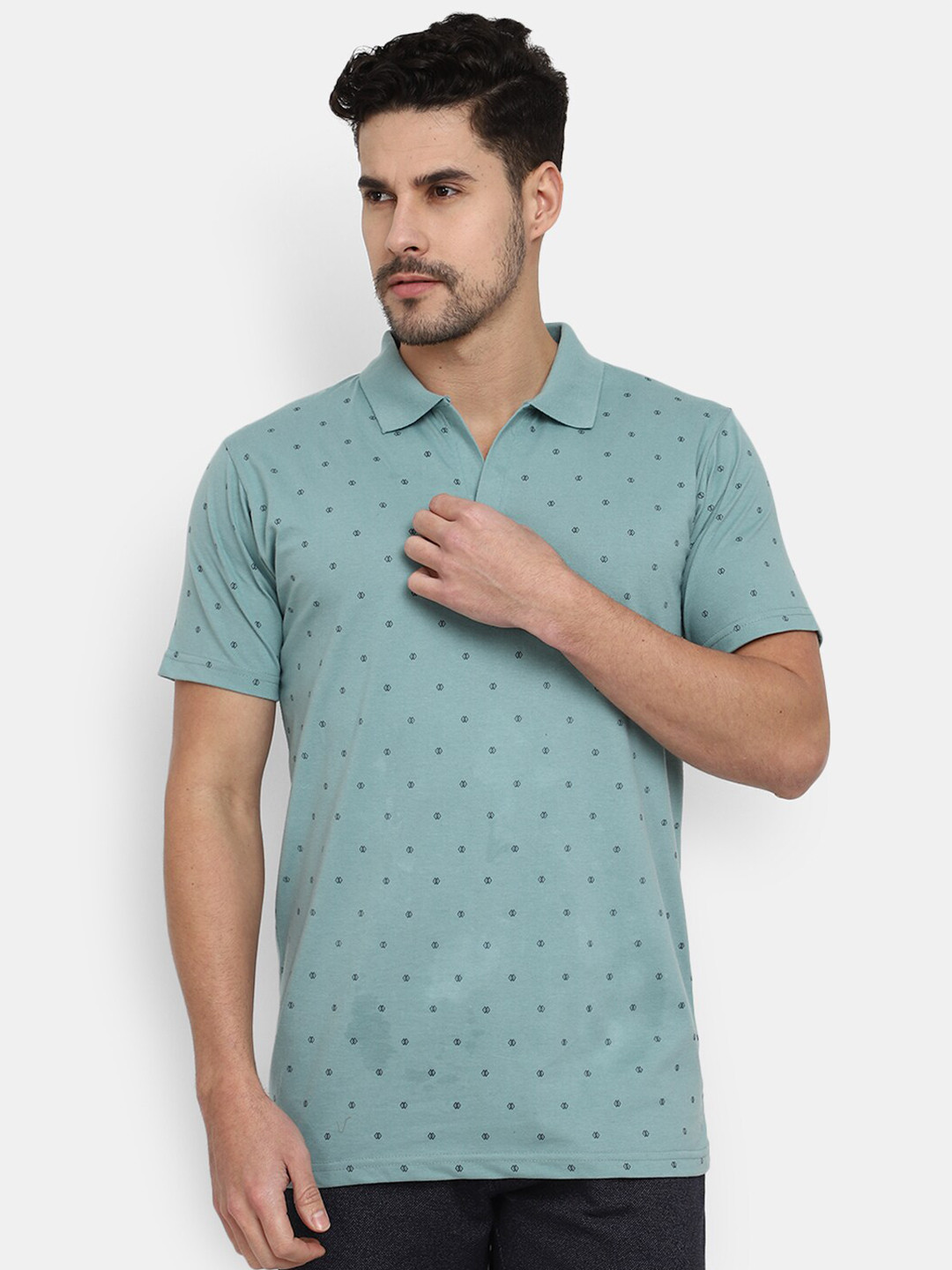 

V-Mart Conversational Printed Polo Collar Cotton Slim Fit T-shirt, Teal