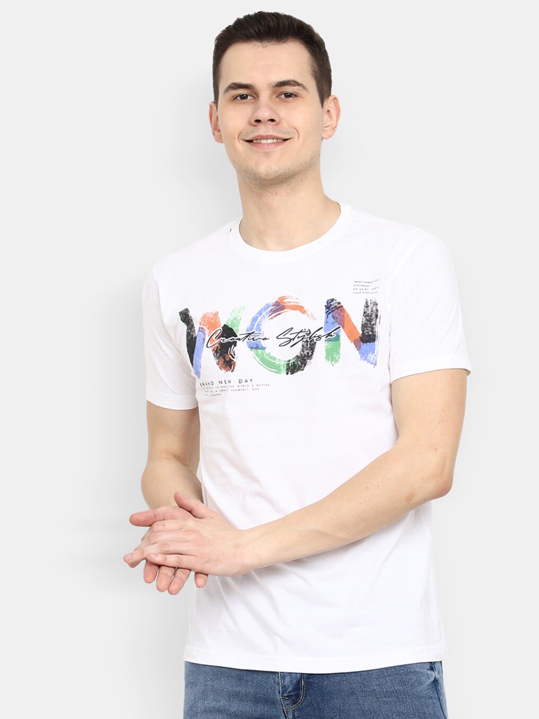 

V-Mart Typography Printed Slim Fit Casual T-Shirt, White