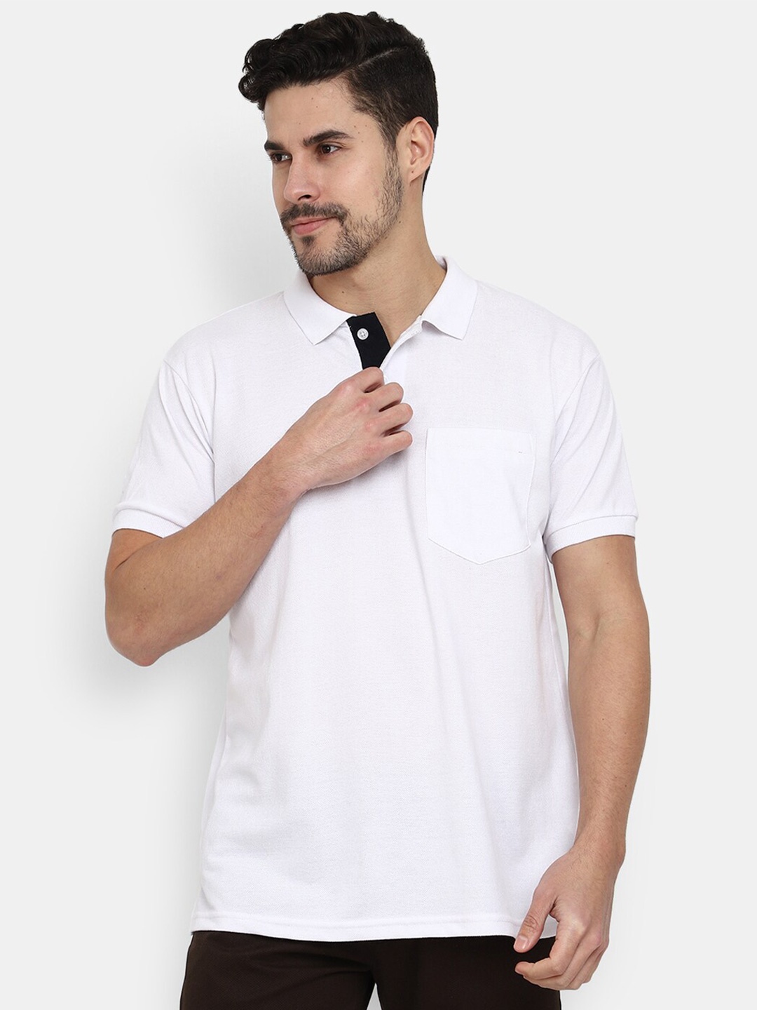 

V-Mart Pique Polo Collar Half Sleeve Cotton T-shirt, White