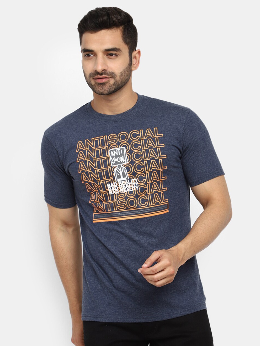 

V-Mart Typography Printed Cotton Slim Fit T-Shirt, Blue