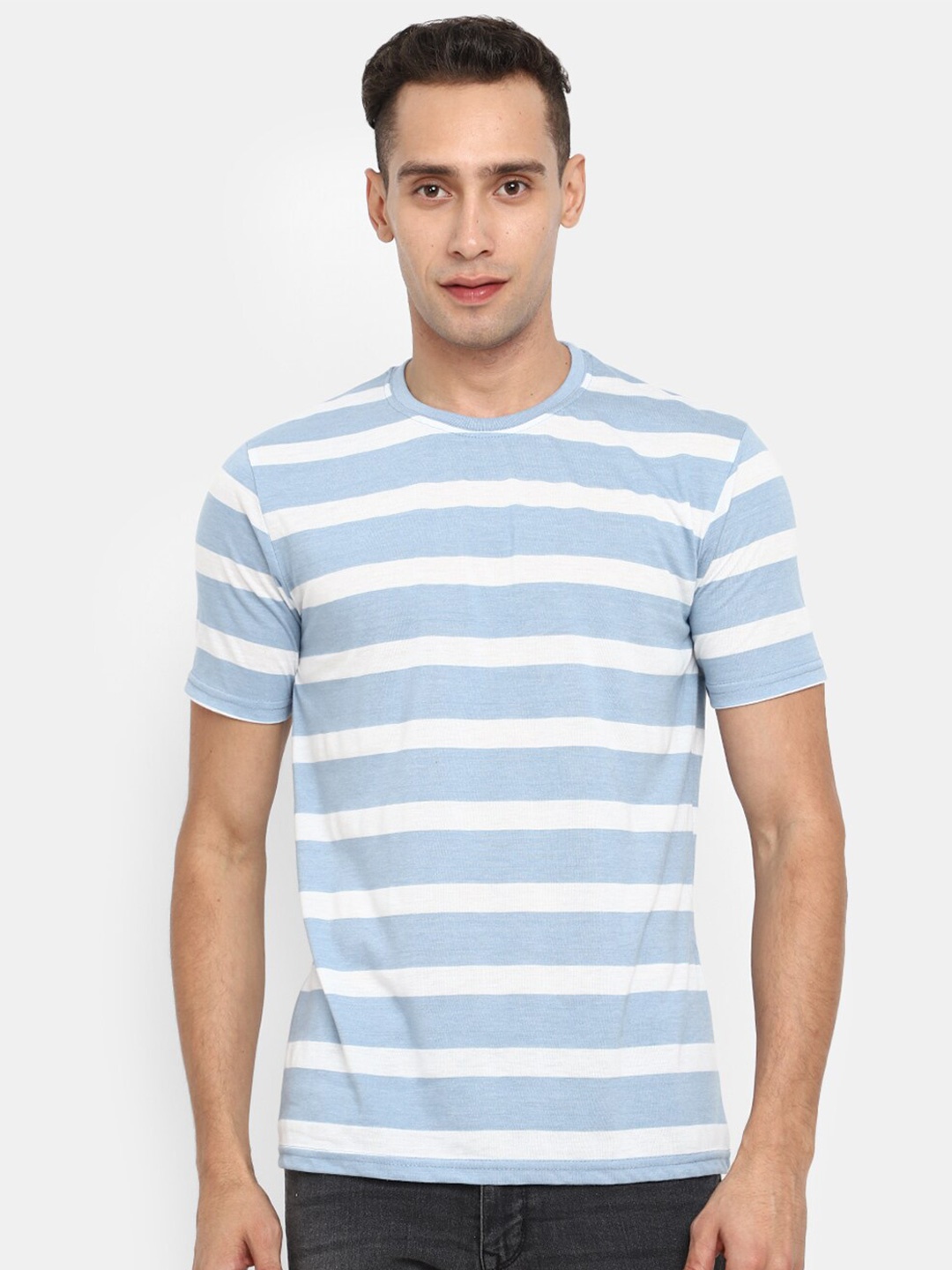 

V-Mart Horizontal Striped Round Neck Slim Fit T-Shirt, Blue