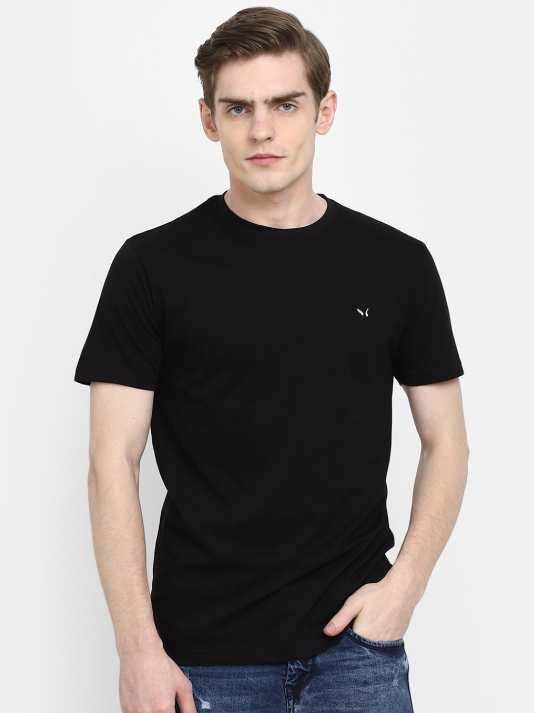 

V-Mart Round Neck Cotton Slim Fit Casual T-Shirt, Black