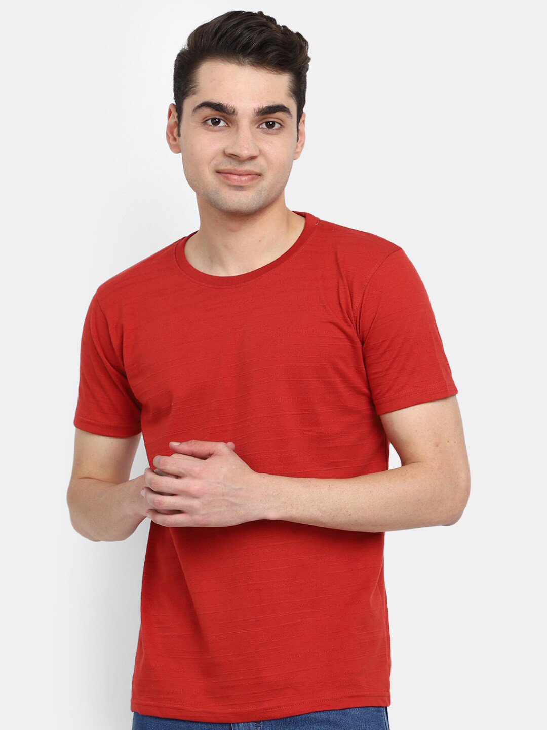 

V-Mart Round Neck Slim Fit Casual T-Shirt, Red
