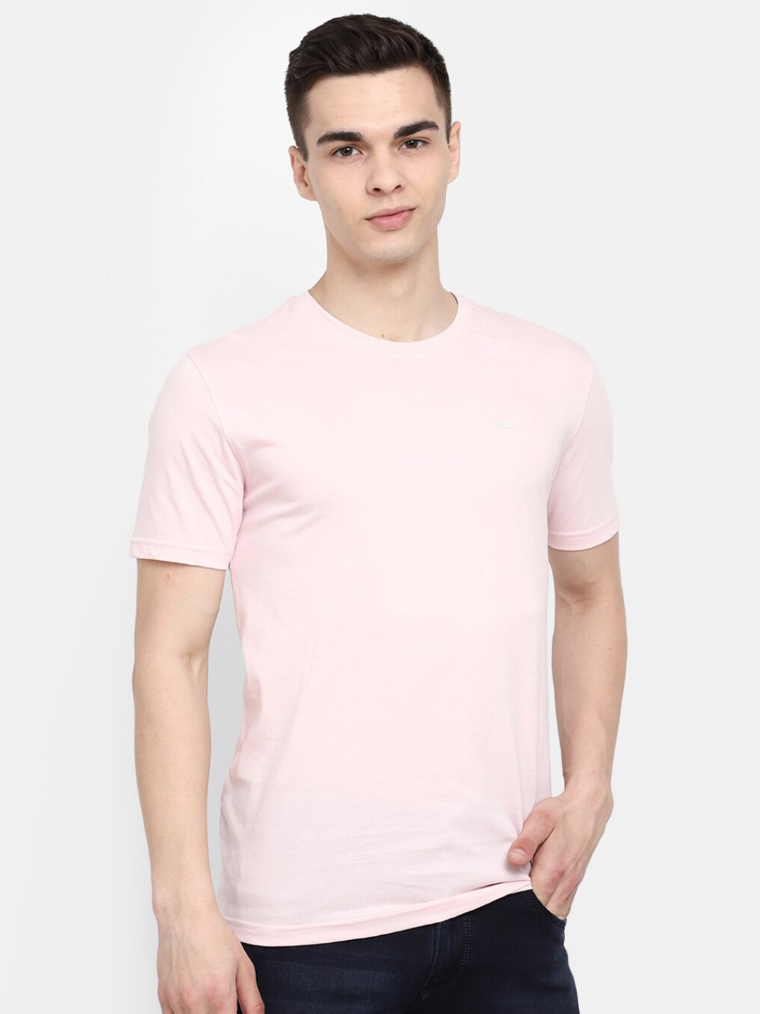 

V-Mart Round Neck Cotton Slim Fit Casual T-Shirt, Pink