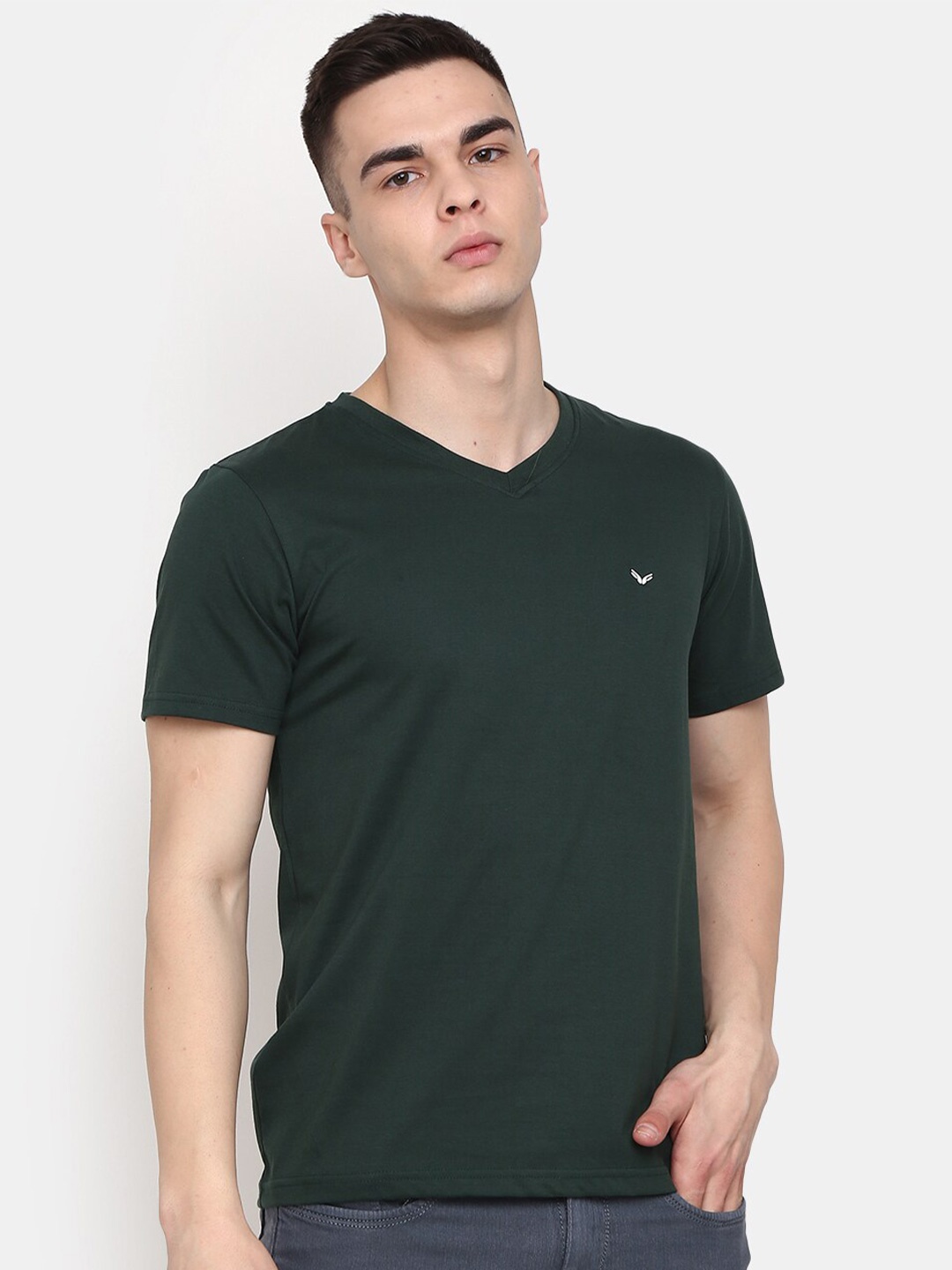 

V-Mart V-Neck Half Sleeve Cotton Slim Fit T-shirt, Green