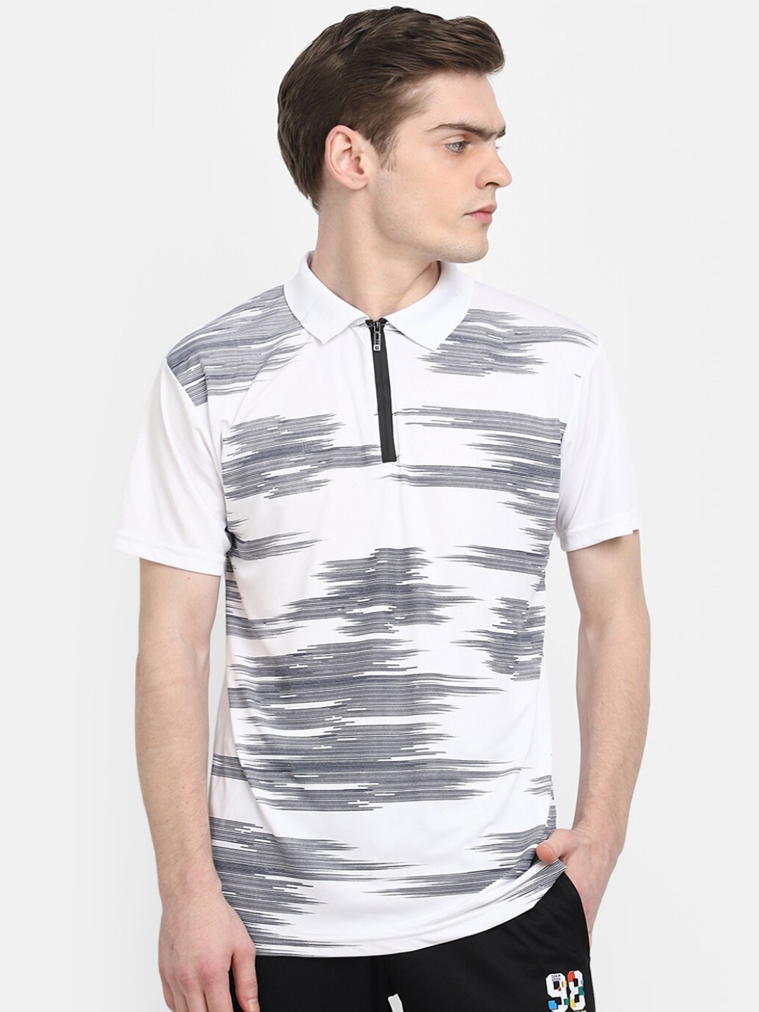 

V-Mart Abstract Printed Polo Collar Slim Fit T-Shirt, White