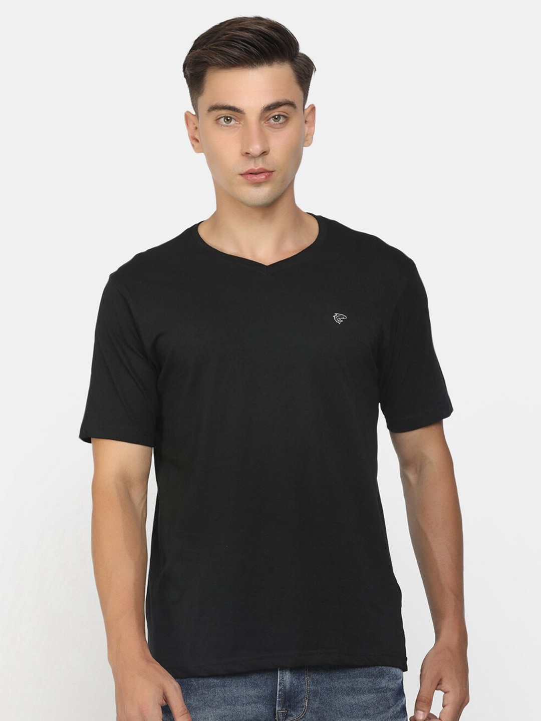 

V-Mart V-Neck Cotton T-shirt, Black