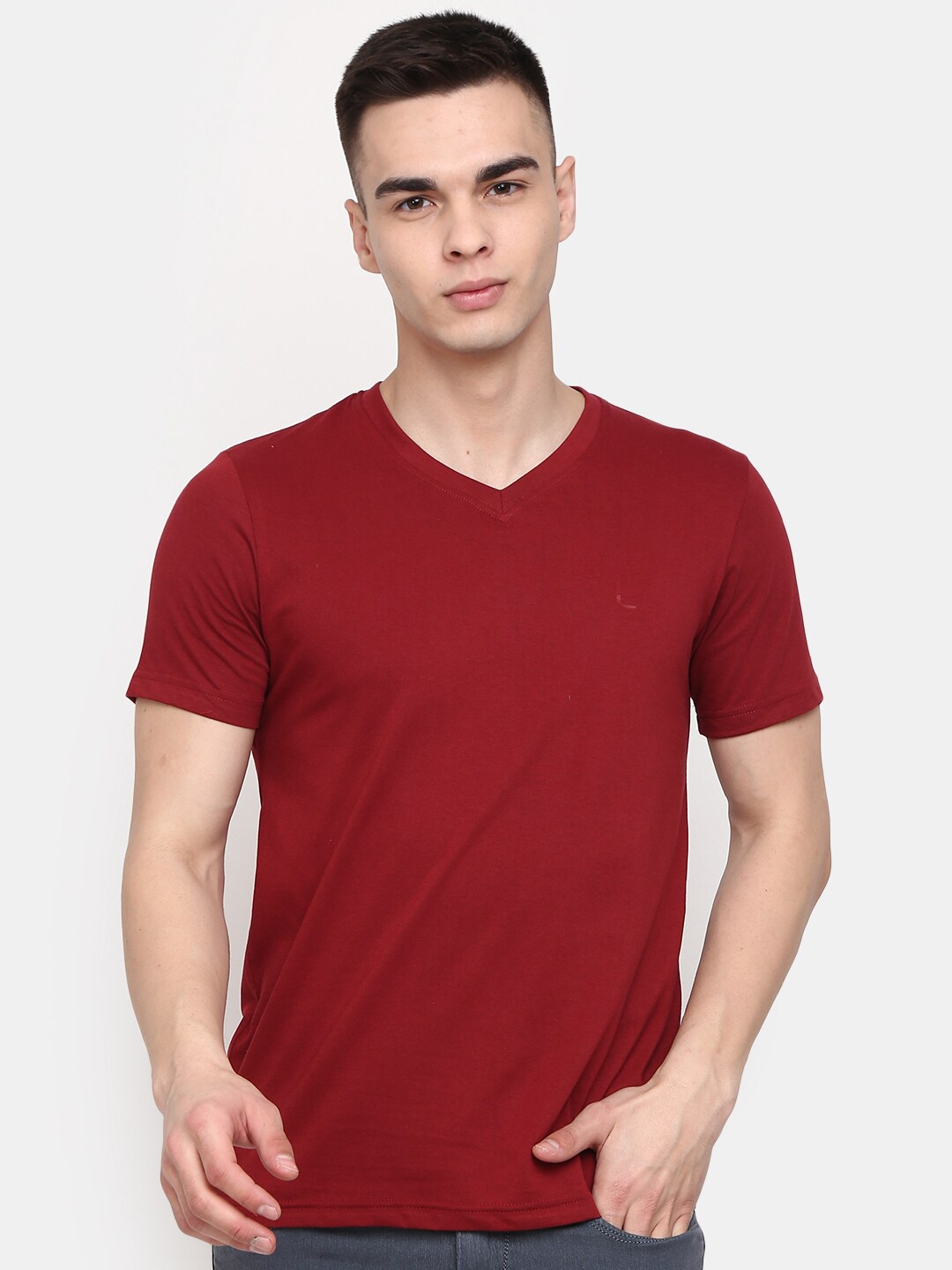 

V-Mart Short Sleeves V-Neck Cotton Slim Fit T-shirt, Maroon