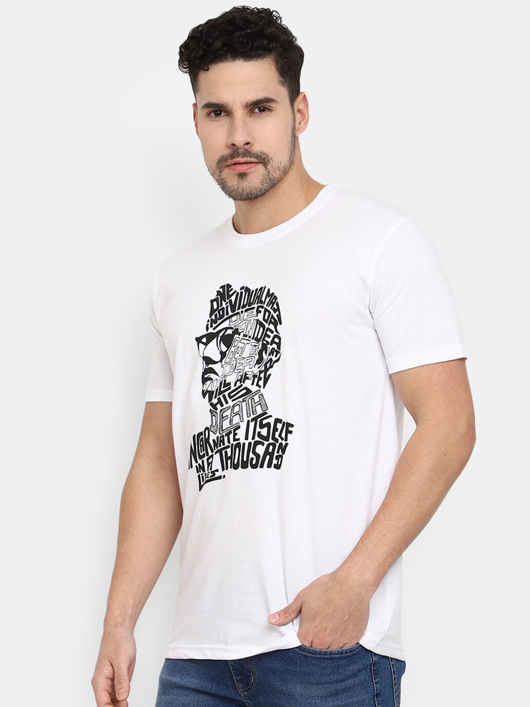 

V-Mart Typography Printed Monochrome Cotton Slim Fit T-Shirt, White