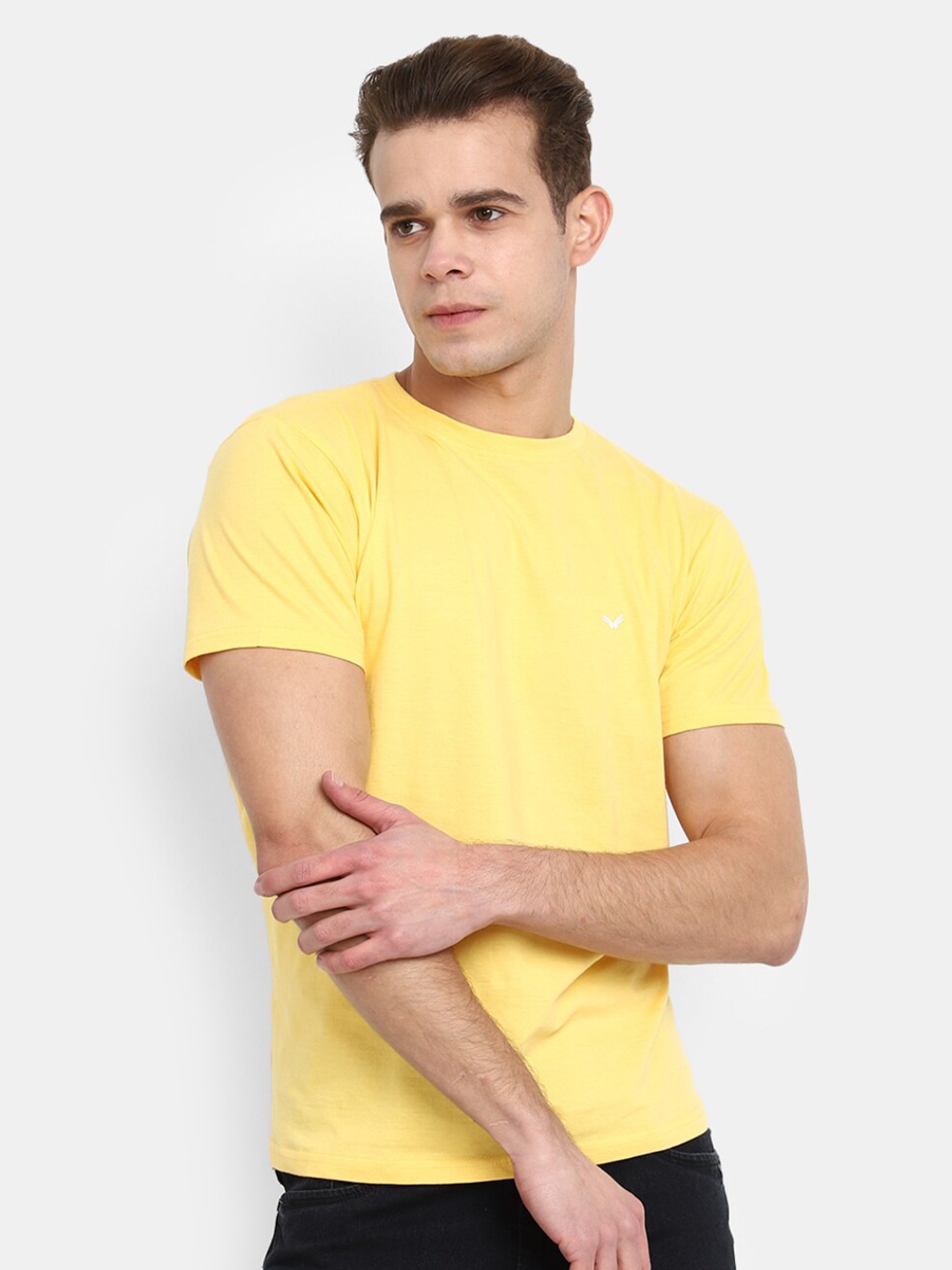 

V-Mart Round Neck Cotton Slim Fit Casual T-Shirt, Yellow