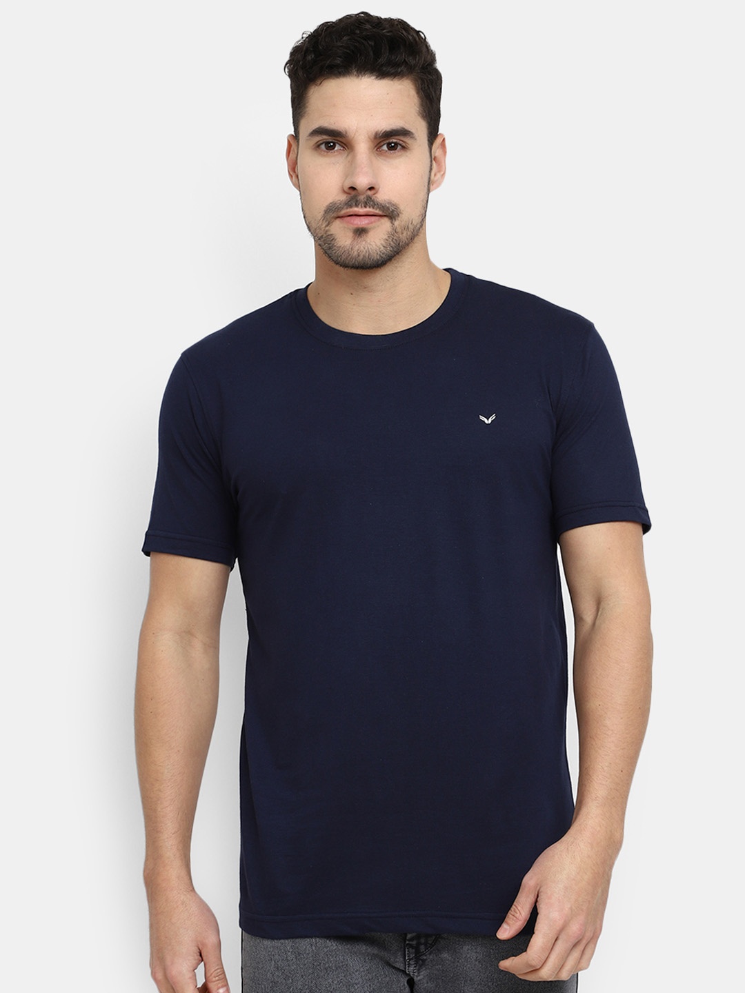 

V-Mart Round Neck Cotton Slim Fit T-shirt, Navy blue