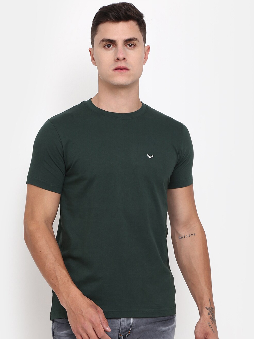 

V-Mart Round Neck Cotton Slim Fit T-shirt, Green