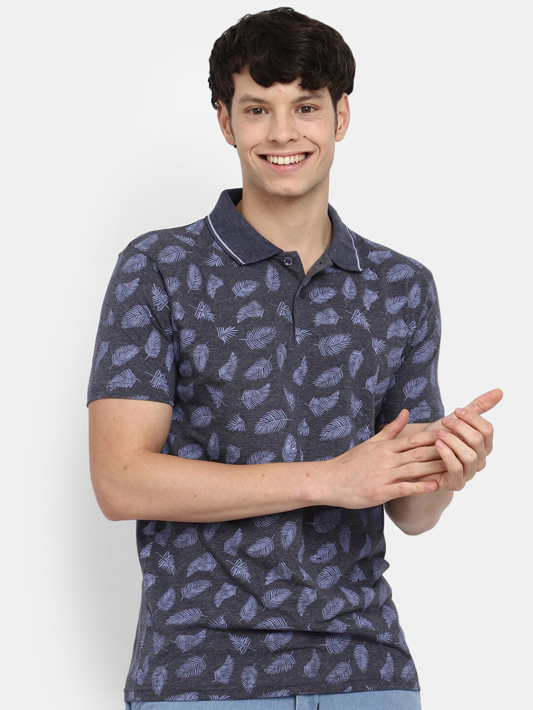 

V-Mart Conversational Printed Polo Collar T-Shirt, Navy blue