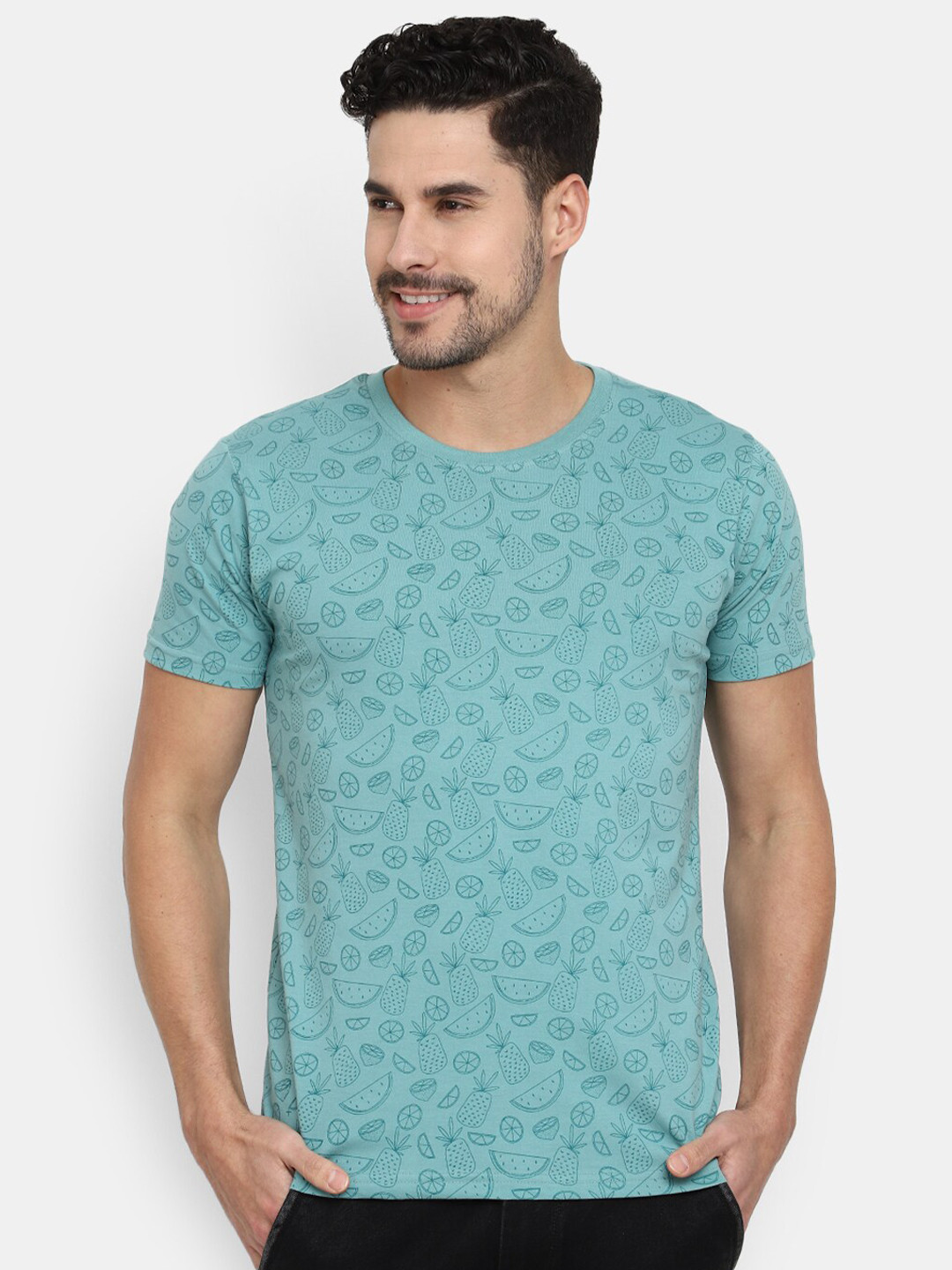 

V-Mart Conversational Printed Cotton Slim Fit T-Shirt, Blue