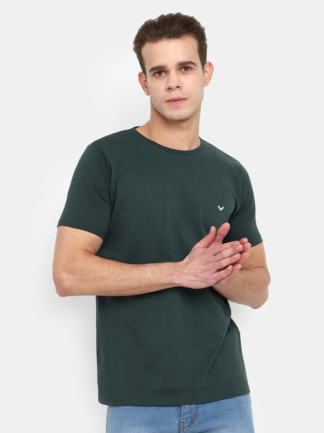 

V-Mart Round Neck Half Sleeve Cotton Slim Fit T-shirt, Green