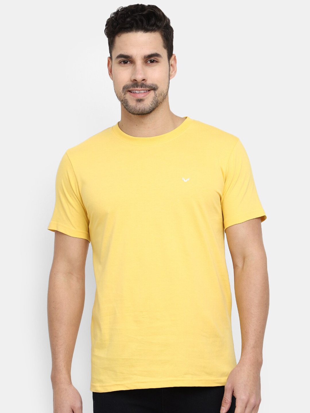 

V-Mart Round Neck Cotton Slim Fit Casual T-Shirt, Yellow