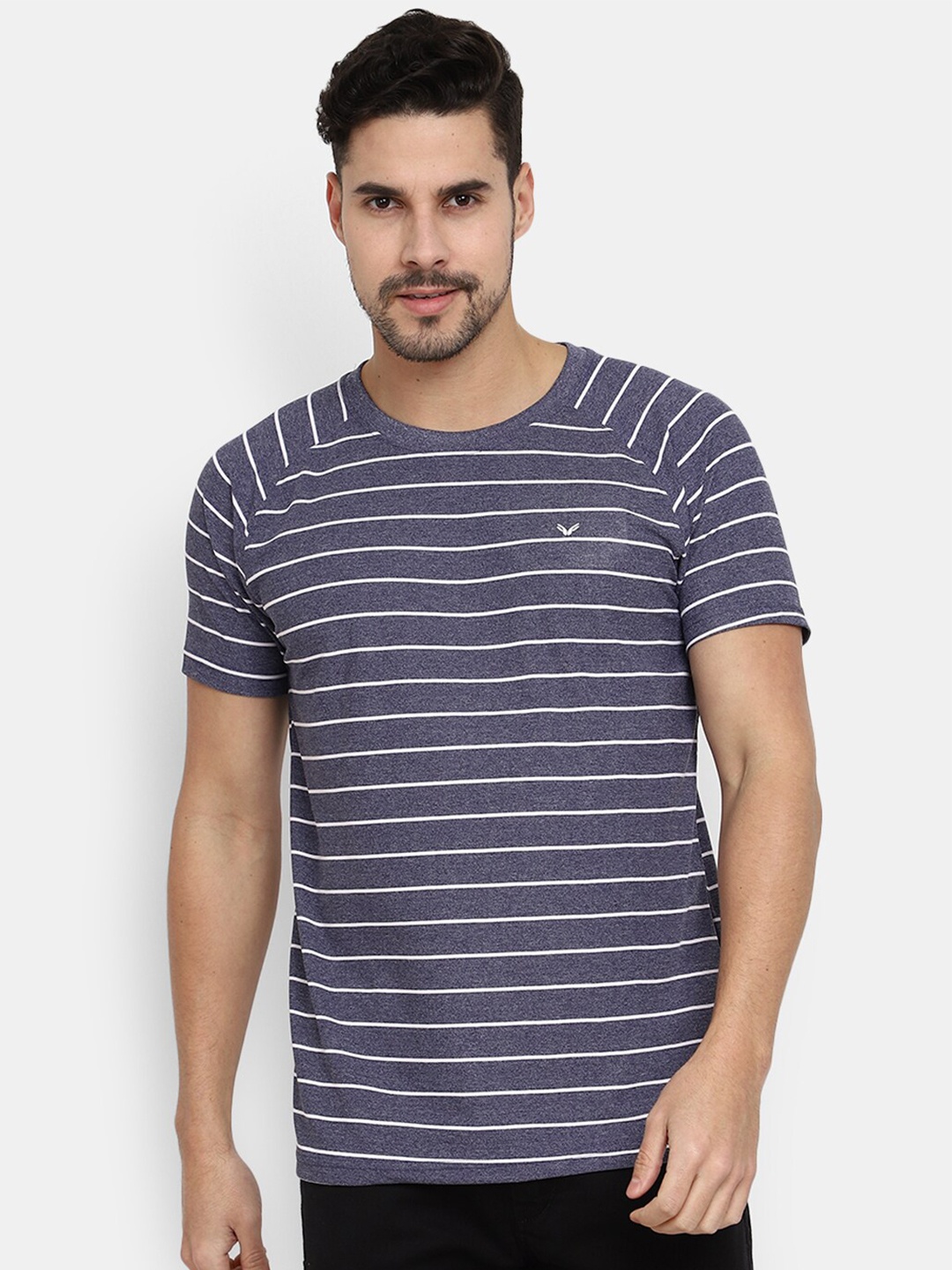 

V-Mart Horizontal Striped Round Neck Slim Fit T-Shirt, Blue