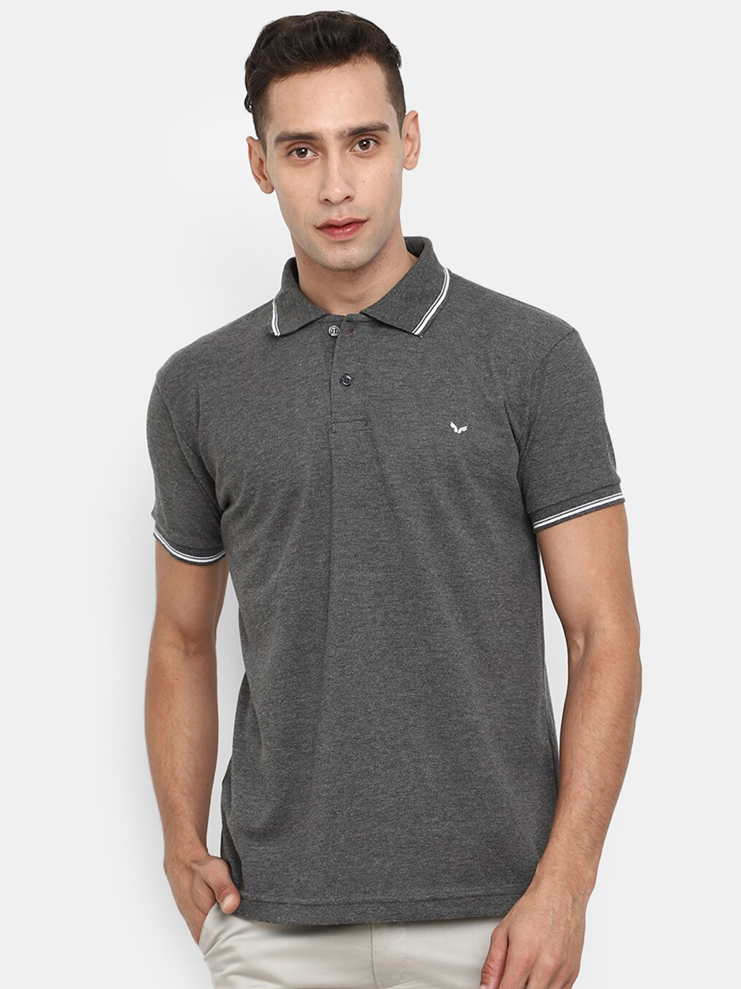 

V-Mart Polo Collar Short Sleeves Casual T-Shirt, Grey
