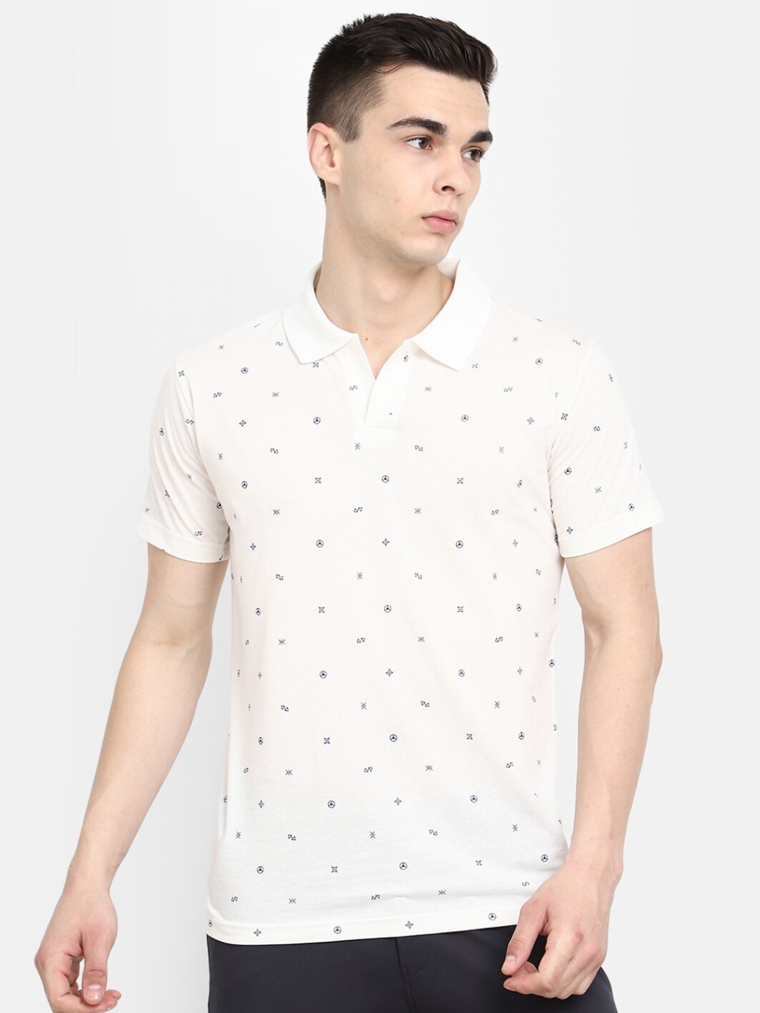 

V-Mart Micro Disty Printed Polo Collar Cotton Slim Fit T-Shirt, Off white