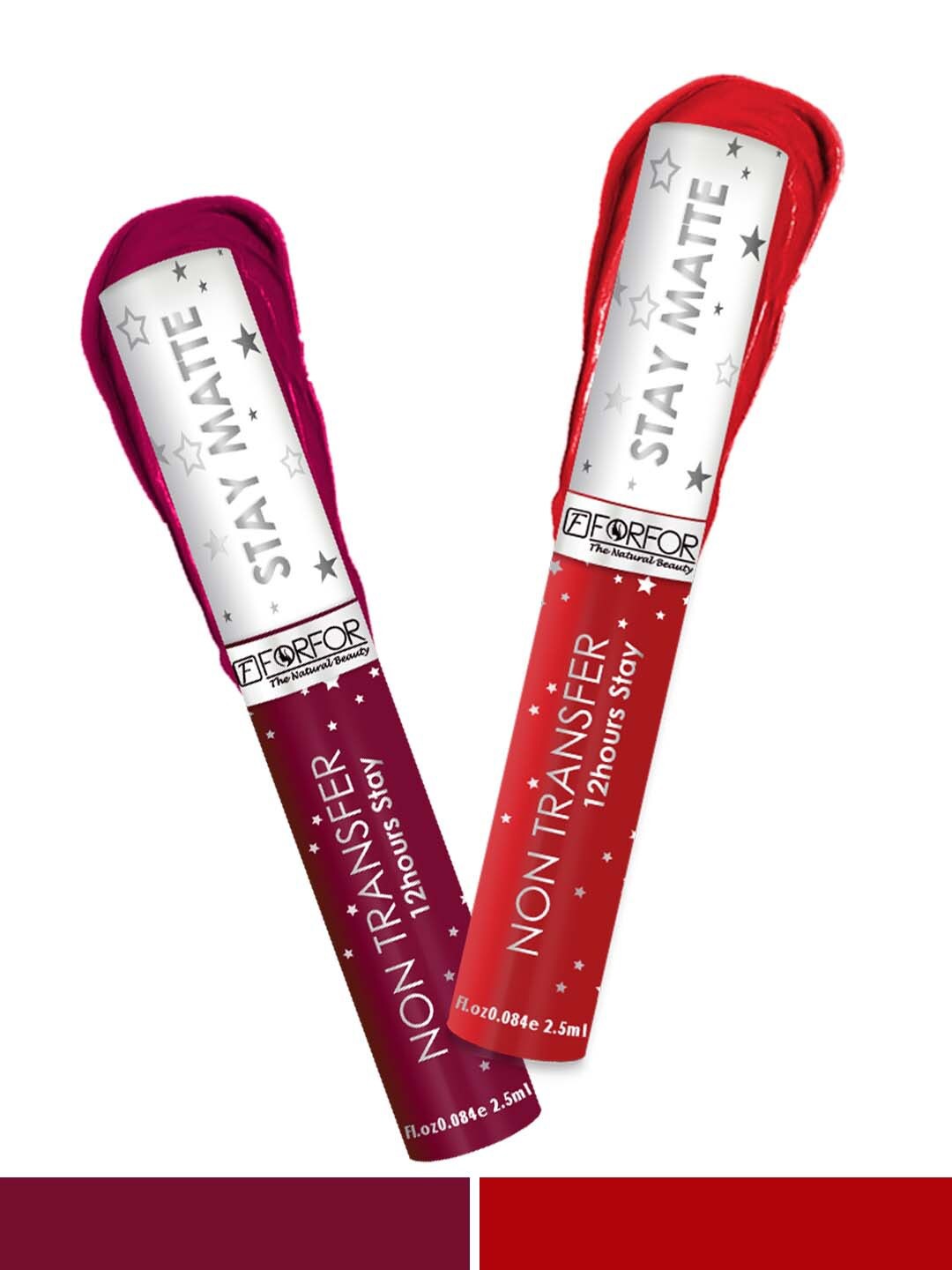 

FORFOR Set of 2 Stay Matte Waterproof Non Transfer Liquid Lipstick - 2.5 ml each, Red
