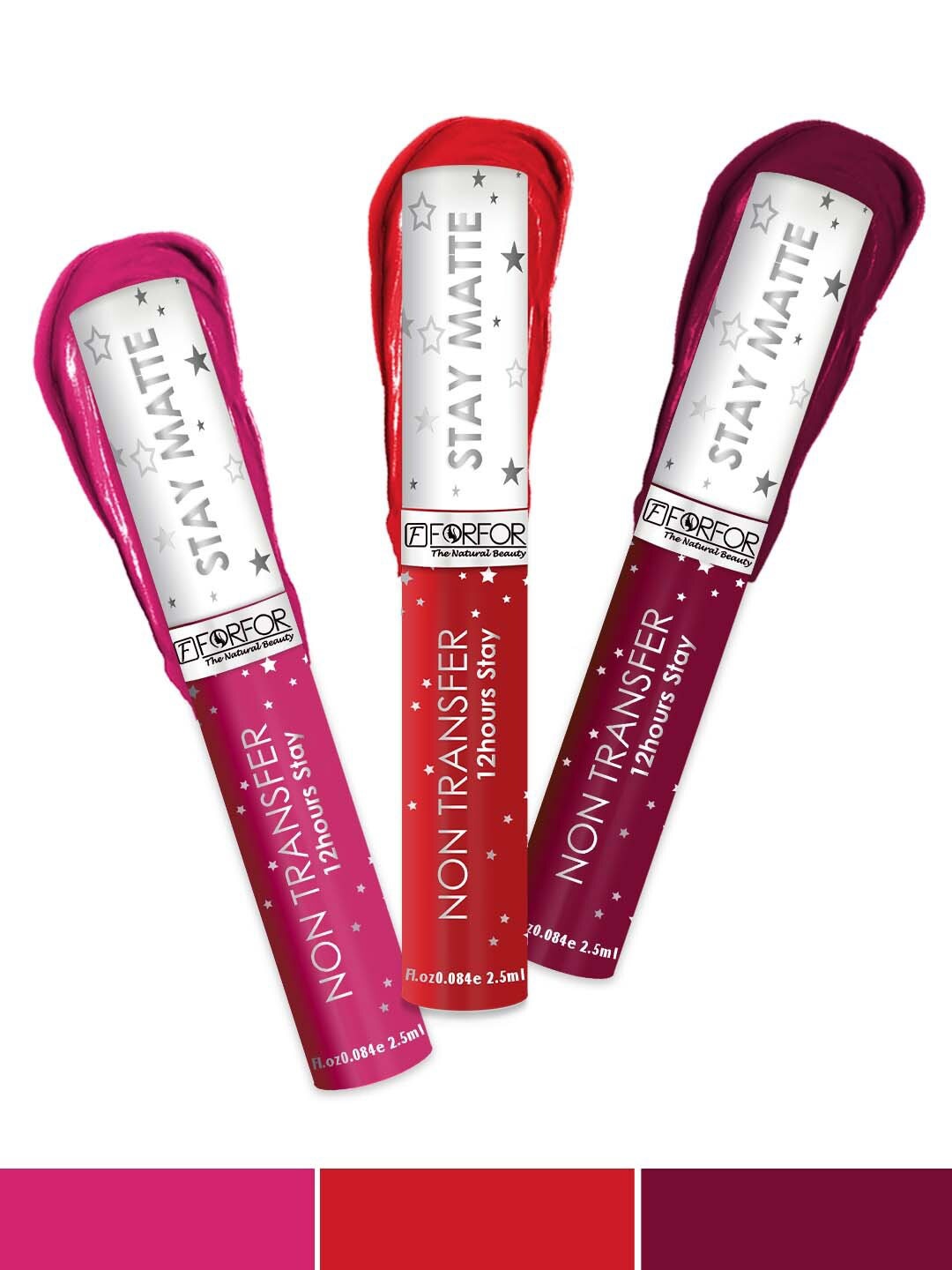 

FORFOR Set Of 3 Stay Matte Waterproof Non Transfer Liquid Lipstick - 2.5ml Each, Red
