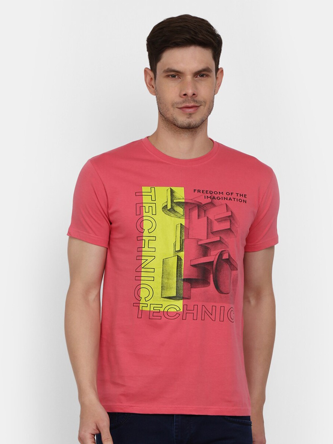 

V-Mart Graphic Printed Cotton Slim Fit T-shirt, Pink