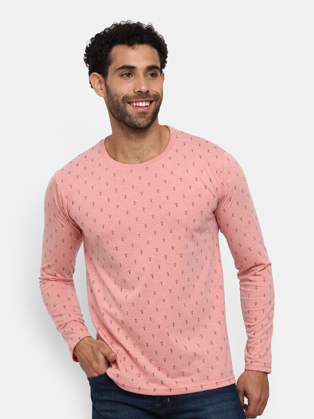 

V-Mart Conversational Printed Slim Fit Cotton T-shirt, Peach
