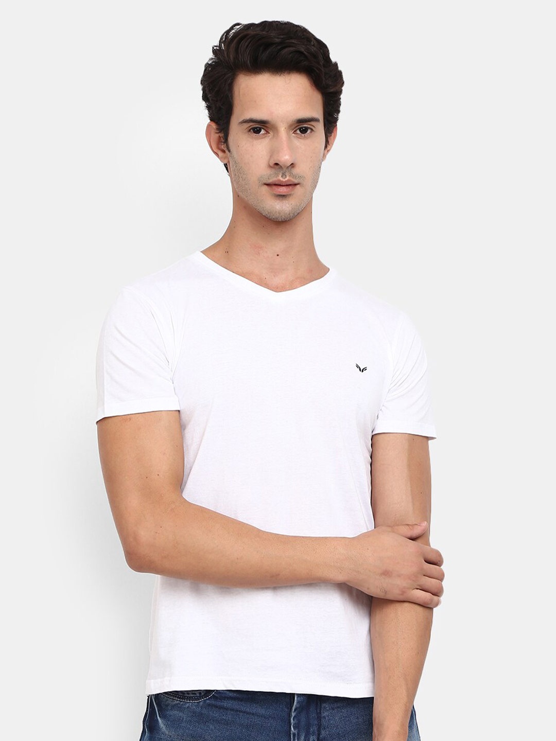 

V-Mart V-Neck Short Sleeves Slim Fit Cotton T-shirt, White