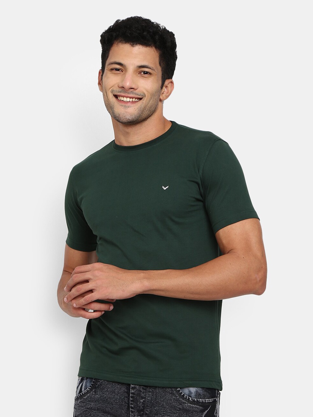 

V-Mart Round Neck Cotton Slim Fit T-Shirt, Green