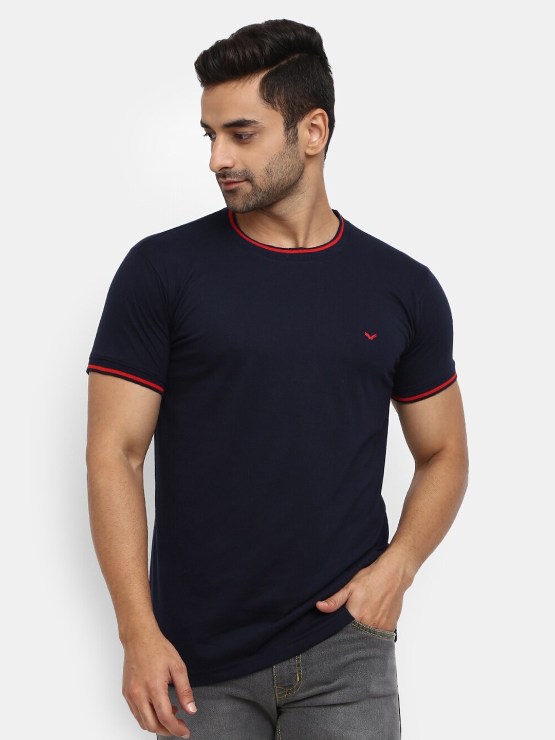 

V-Mart Round Neck Slim Fit T-shirt, Navy blue