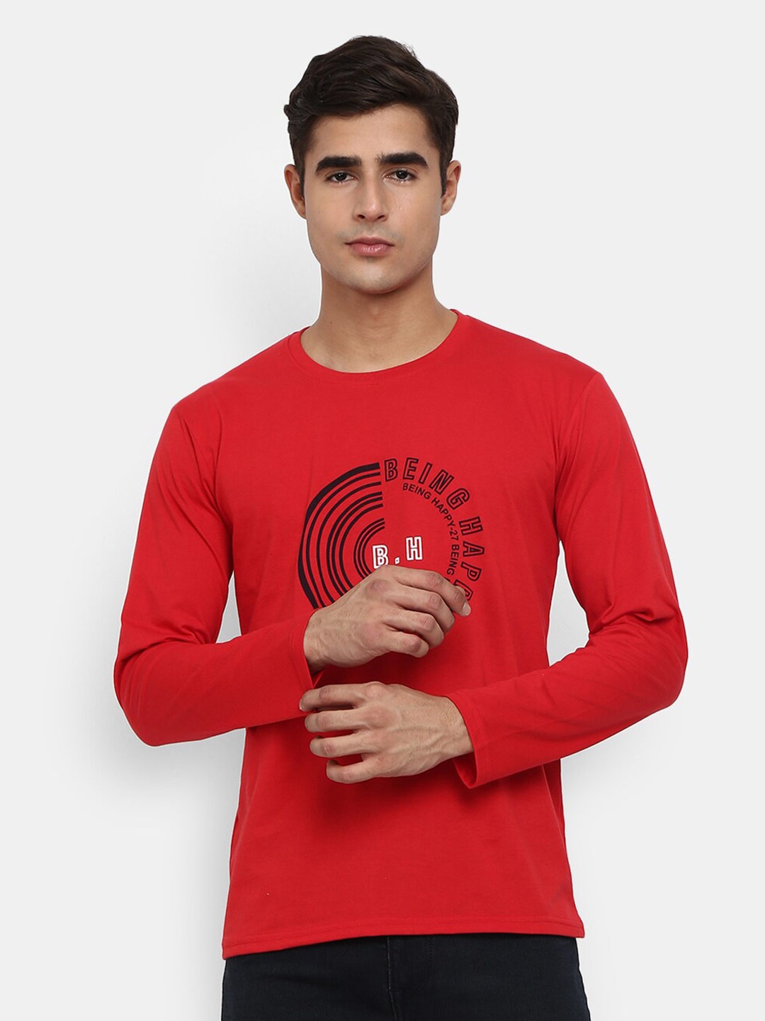

V-Mart Typography Printed Slim Fit Casual T-Shirt, Red