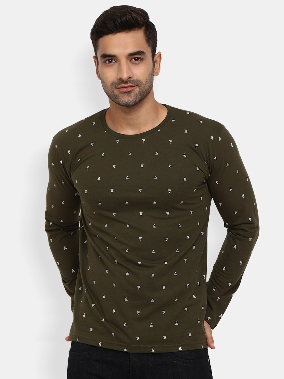 

V-Mart Conversational Printed Slim Fit T-shirt, Olive